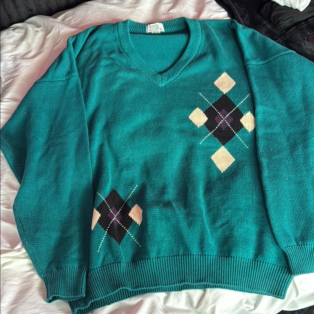 Lacoste Teal Argyle Sweater